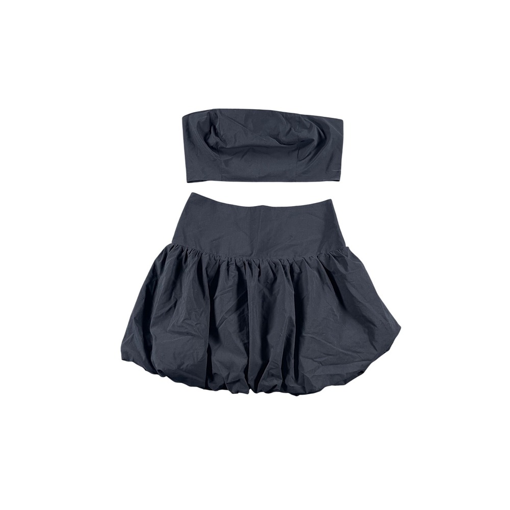 Free People Black Two Piece Set Strapless Tube Top Bubble Mini Skirt OB1725207 S